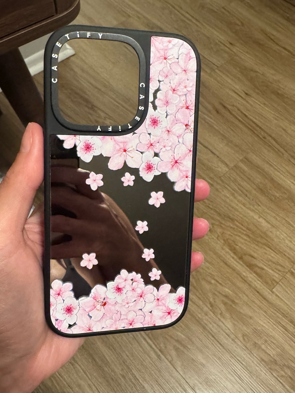 Casetify MagSafe Pink Cherry Blossom Mirror Case with Black Frame